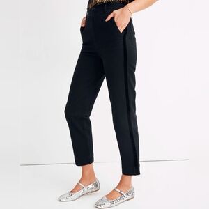 Madewell Tapered Cropped Black Chino Pants: Velvet Tuxedo Stripe Edition Sz 27